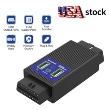 Auto OBD2 Power Supply Transformer 16 Pin Adapter Connector Tool w/2 USB Port US