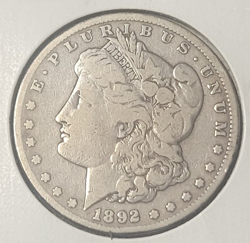 1892-CC Morgan Silver Dollar, Scarce Date! Fine/VF Condition, Richly Toned Rev