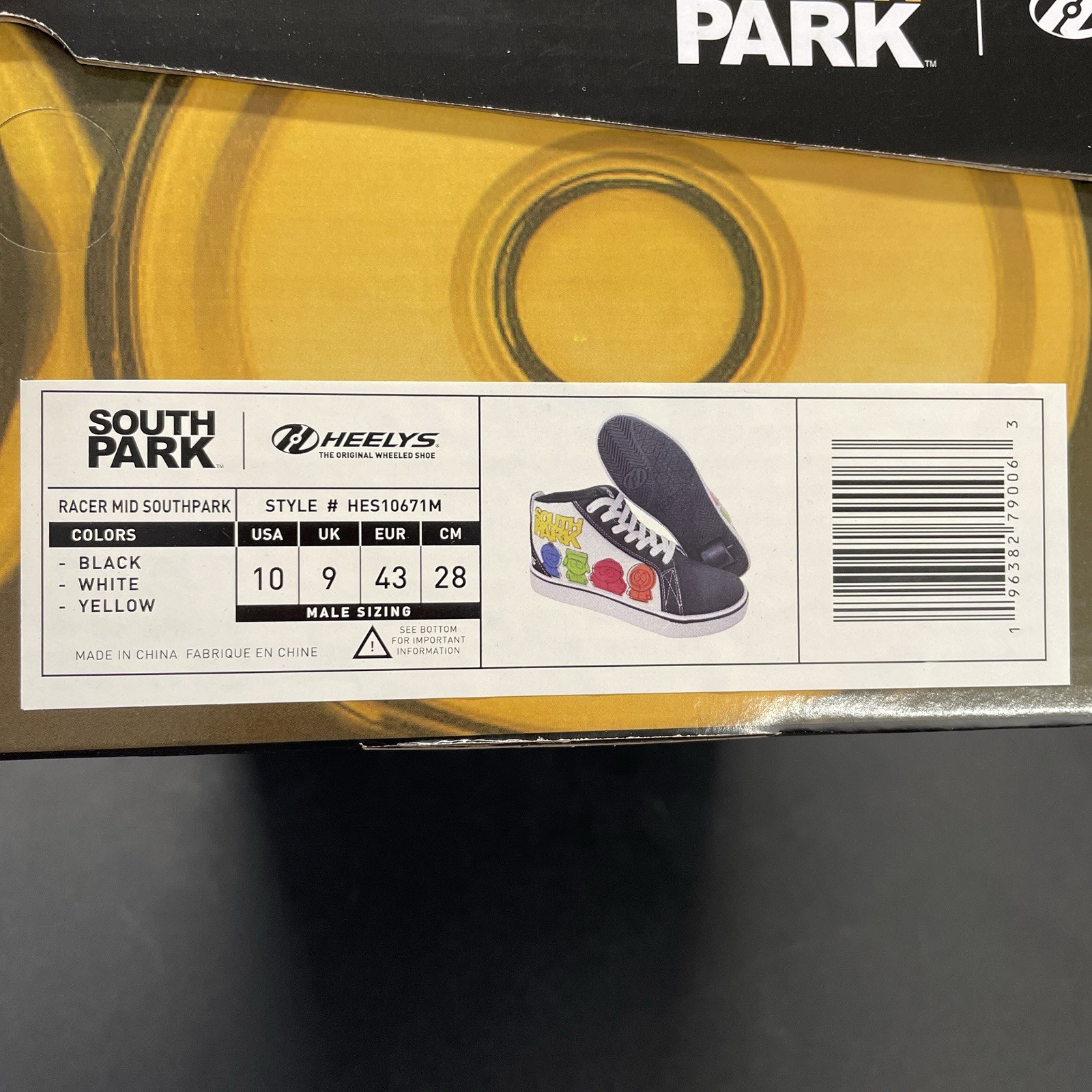 Heelys Racer South Park HES10671M Mens 10 Black White Yellow Sneakers Shoes image 6