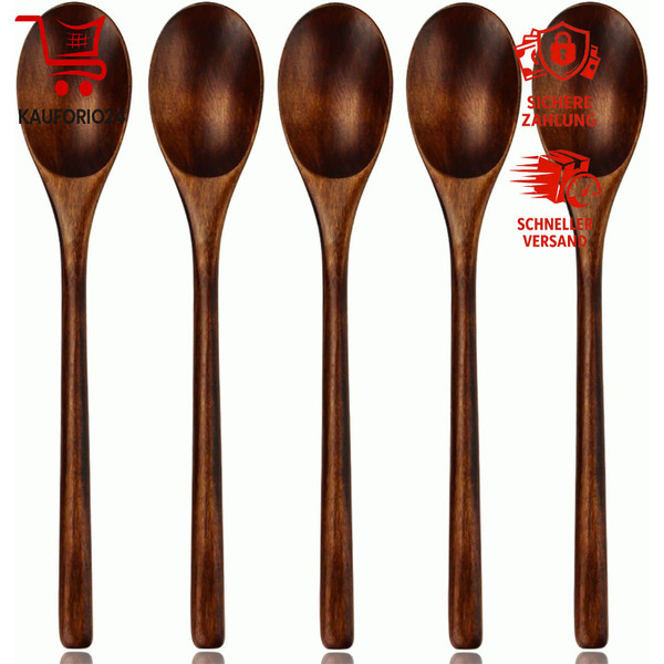 HolzlöFfel Set 5 StüCk Japanischer Stil Nanmu Holz SuppenlöFfel Mit Box-image