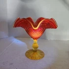 Vintage Jeanette Amberina Compote Candy Dish Diamond Point Base Glows EUC