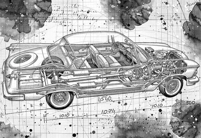 Line Tech Zeichnung Chrysler Imperial Crown Classic Cutaway Kunst Poster Druck