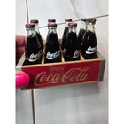 Vintage Coca-Cola Miniature Glass Bottles Set of 8 with Wooden Crate Display A6