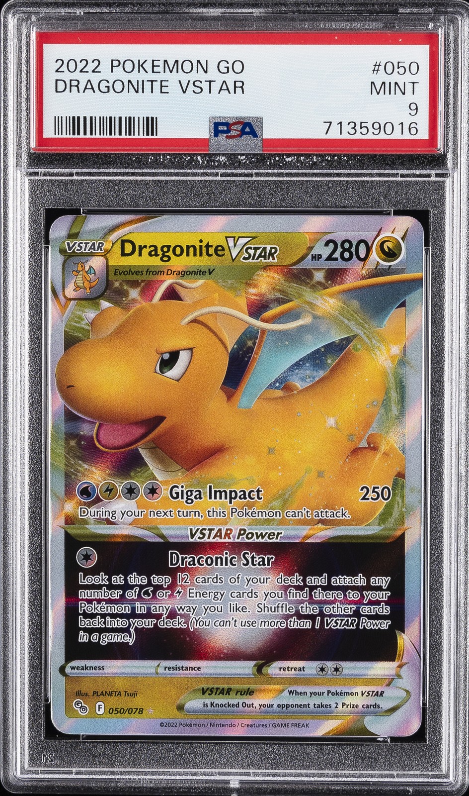 2022 POKEMON GO #050 DRAGONITE VSTAR PSA 9