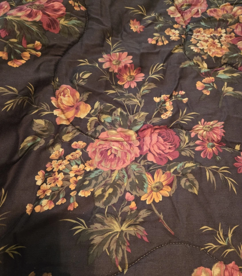RARE Vintage Laura Ashley Chocolate Floral King Coverlet, 2 Shams, Dust Ruffle - Image 4 of 4