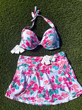 Tommy Bahama NWT 2-Piece Floral Halter Bikini Top 38D Swim Skirt Large