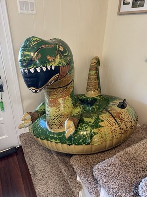 Dinosaur Inflatable Ride-On Pool Float Raft, Green/Tan/Brown Dinosaur Shape