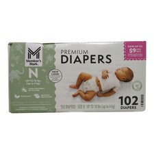 Member's Mark Premium Diapers, Hypoallergenic, Newborn Up to 10lbs , 102ct