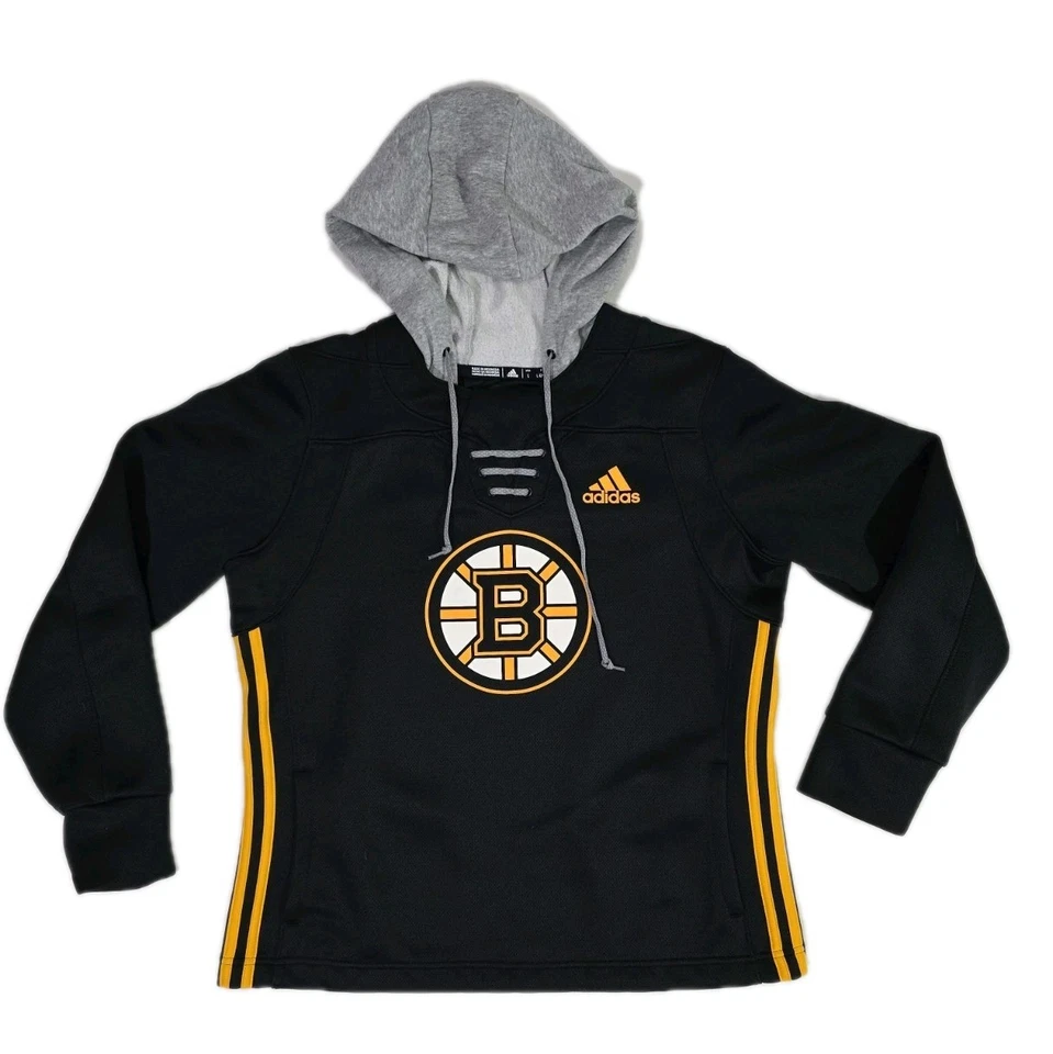 Adidas BOSTON BRUINS Negro con Gris Sudadera con Capucha Pullover Rayas Trifolio Para Mujer L Foto 2 de 4