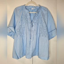 GAP Sky Blue Floral Embroidered Blouse