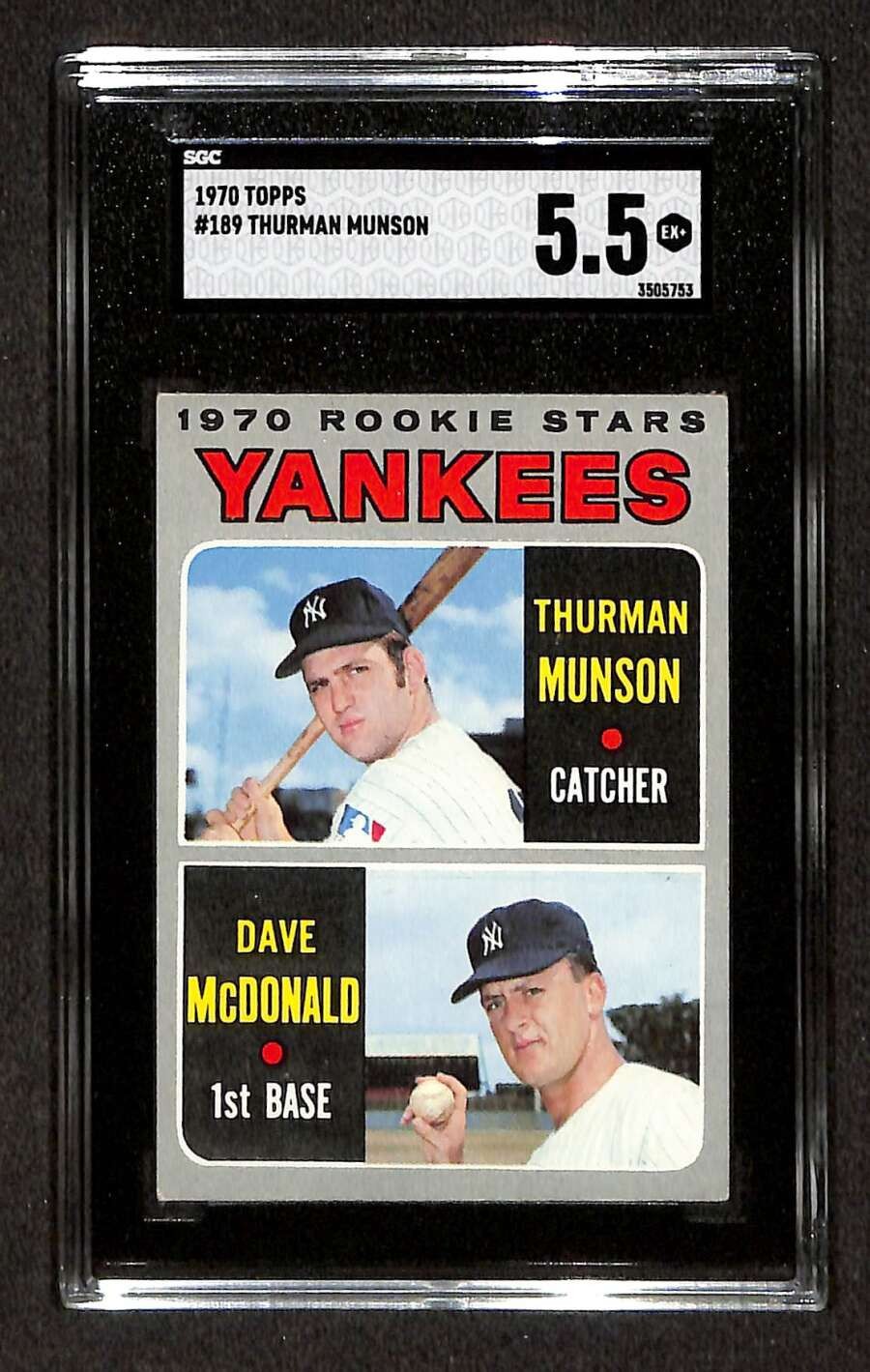 1970 Topps #189 Thurman Munson/Dave McDonald Yankee Rookies SGC 5.5 EX+ C107152