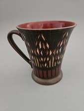 ??RARE RED Denby-Langley Gatsby Deco Footed Mug England??beautiful 