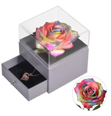Ewige Rose Schmuckkästchen konserviert Blume Ring Aufbewahrungsbox mit Halskette Foreve