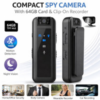 Mini Body Camera HD Wearable Video Recorder with Audio Night Vision + 64GB SD