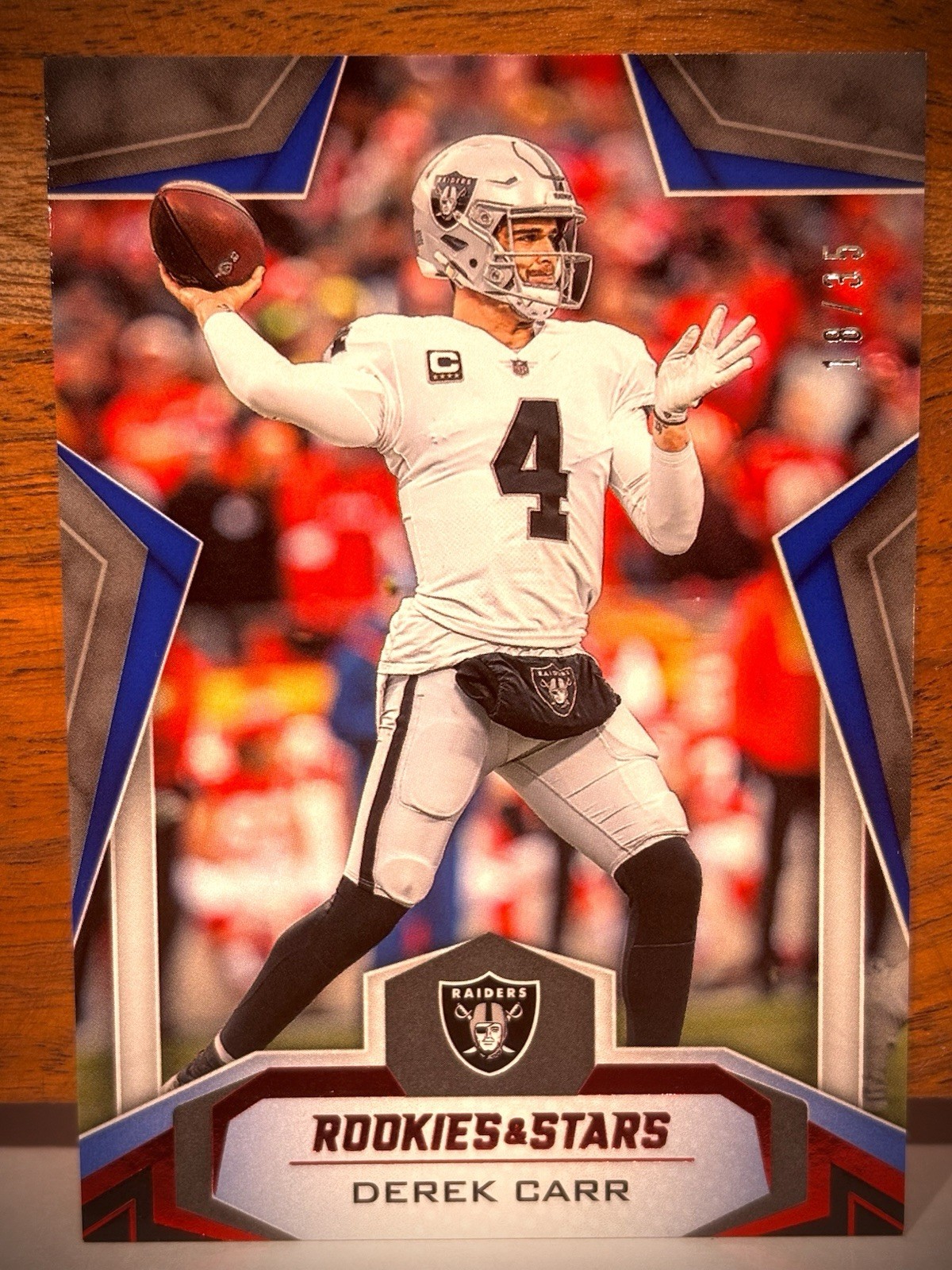 2019 Panini Rookies & Stars - Derek Carr #50 Red & Blue /35