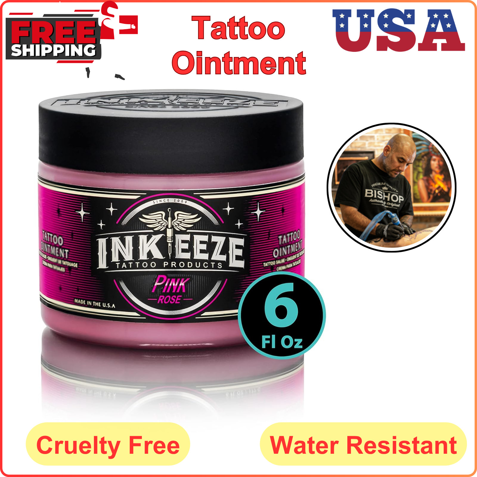 INK-EEZE Pink Tattoo Ointment For Artists& Aftercare, Essential Oil,Cruelty Free