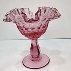 Vintage Fenton Colonial Pink Selenium Thumbprint Ruffled Top Glass Candy Dish