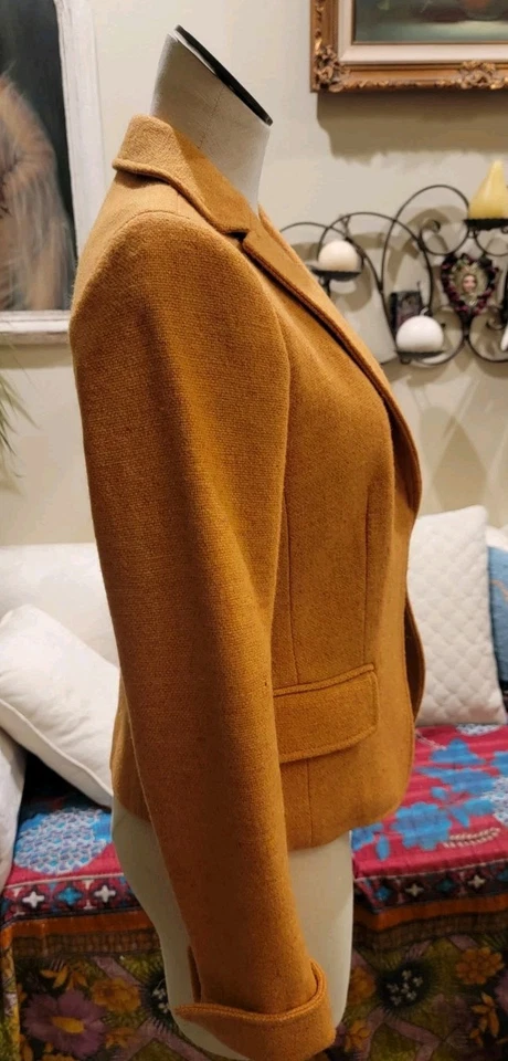 J.Crew 100% 羊毛黑客西装外套女式 4 码黄色赭色 FA 08 款式 97471 — 第 3/4 张图片