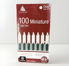 Clear White Mini 100 Count Light String GREEN Wire Christmas Incandescent 20' T5