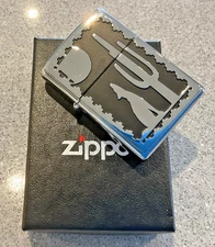 Genuine Brand New 2005 ZIPPO Lighter NOCTURNE Midnight Wolf Heavy Emblem Chrome