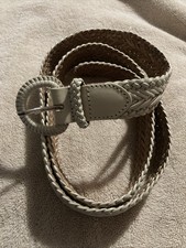 Talbots Woman  s Genuine Leather Woven Braided Ivory Belt XL Leather Over Buckle