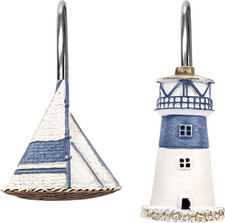 Nautical Shower Curtain Hooks, Home Decorative Coastal Shower Curtain Rings for