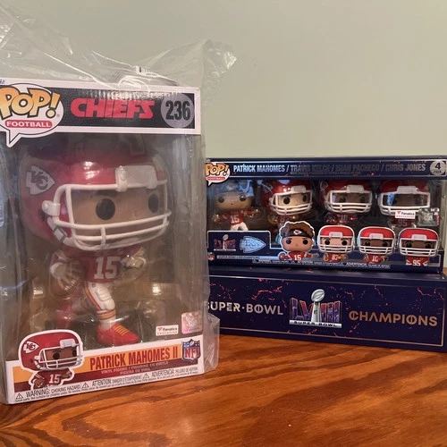 PATRICK MAHOMES II FUNKO POP JUMBO EXCLUSIVE FANATICS #236 & Super Bowl 4 pk