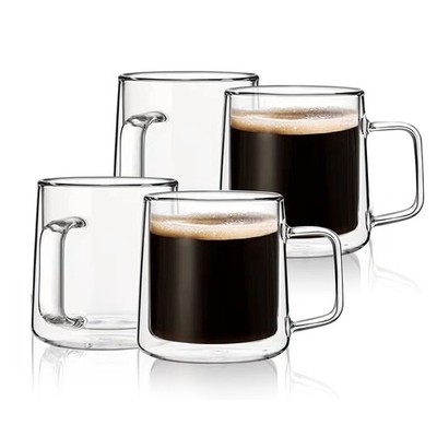 CNGLASS 10oz Glass Coffee Mugs,Double Wall Insulated Glass Mugs with Handle,C...