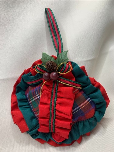 Avon Holiday Plaid Ornamento Bustina Cuscino Agrifoglio Bacche Regalo Natale Collezione - Foto 2 di 5