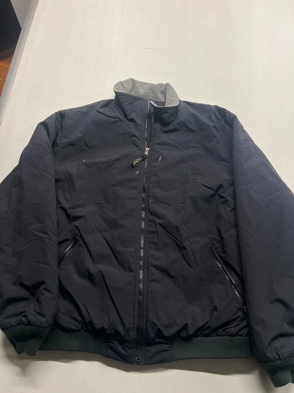 L.L. Bean Fleece Lined Jacket Black Full Zip Mockneck Hiking Outdoor Mens Sz L