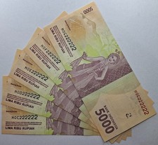 Indonesia Banknotes 5000 5.000 Rupiah 2016 Solid S/N 222222 x 5PCS - (UNC)-P.156
