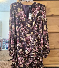 NWT NEW Express Floral Ruffle Wrap Dress XL Brown Floral MSRP $98