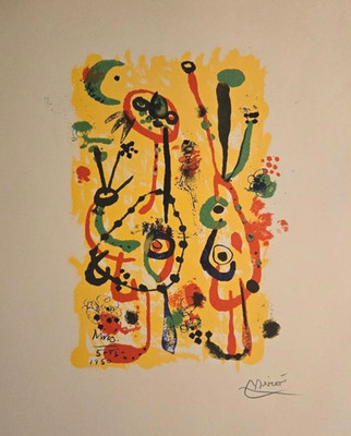 1940 MIRO, Joan. ''Les herbes'' Original Graphite Signed Lithograph Authenticated