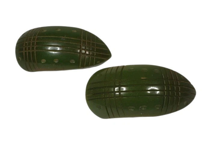 Pinzas para zapatos vintage decorativas verdes geométricas baquelita retro MCM Foto 2 de 4