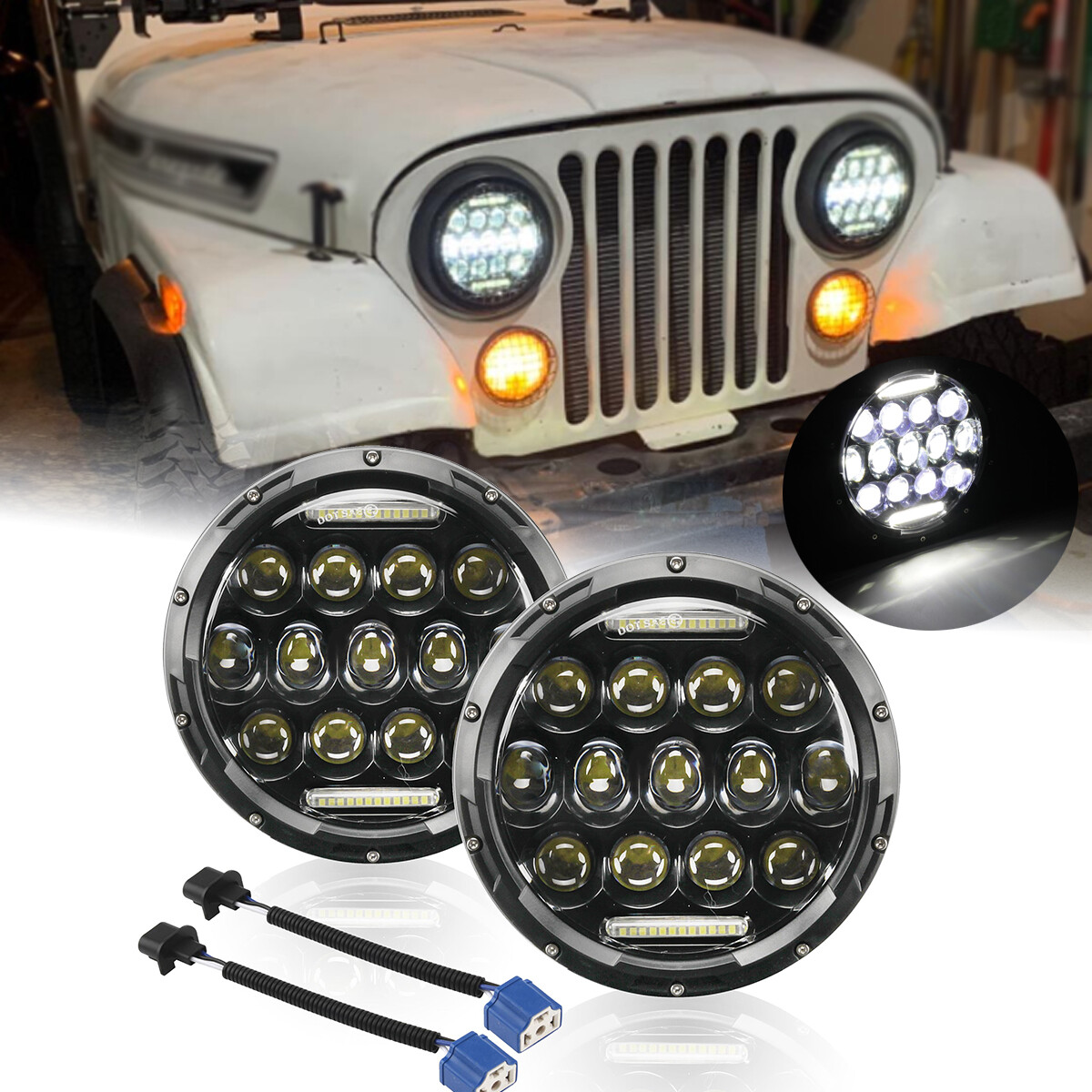 7 Inch LED Headlights with Angel Eyes DRL for Chevy C10 Camaro Pickup Truck