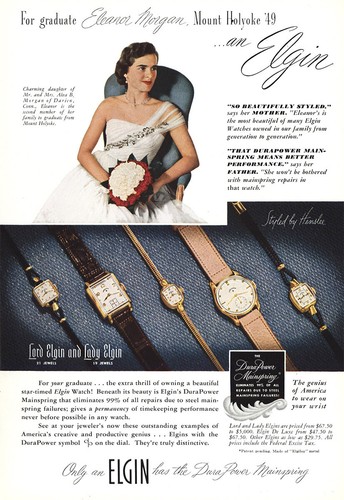 1949 Elgin Watch: Eleanor Morgan, Mount Holyoke Vintage Print Ad - 第 1/1 張圖片