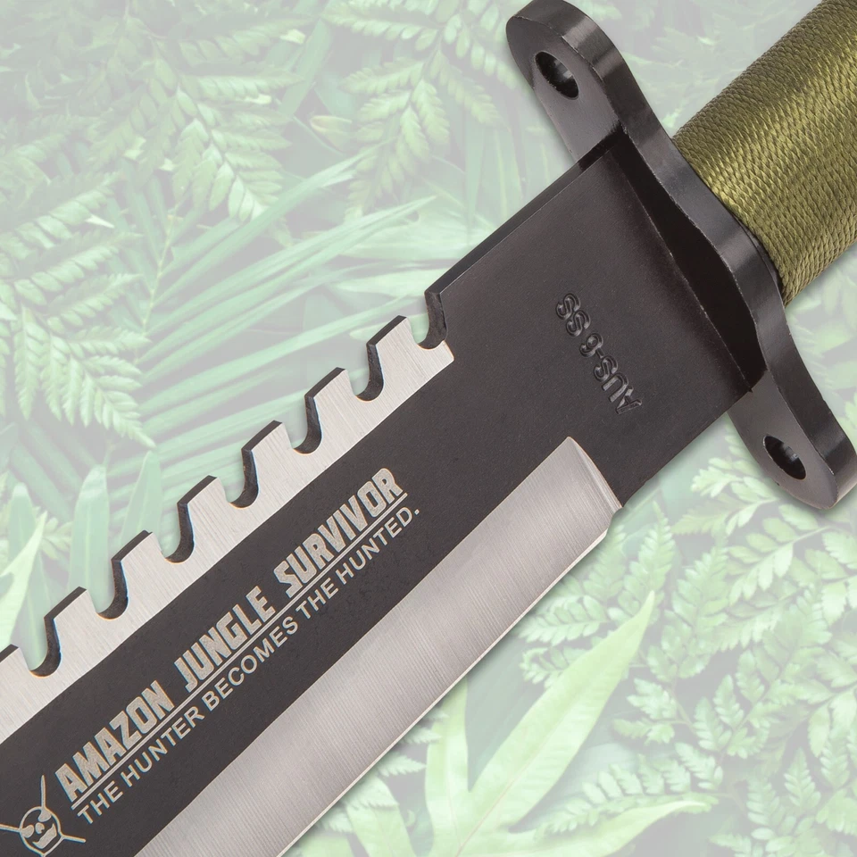 Cuchillo de supervivencia Amazon Jungle con funda de nailon | Media espiga | 15" de longitud total Foto 4 de 4