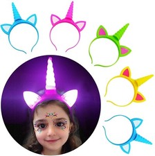 Glow unicorn headband kids adult light up led headbands wit temporary Tottoos