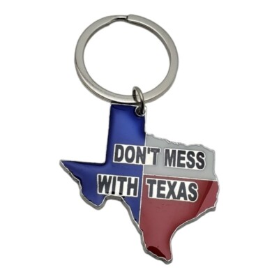 Metal Don't Mess With Texas Keychain Split Ring Map Outline Flag Colors 