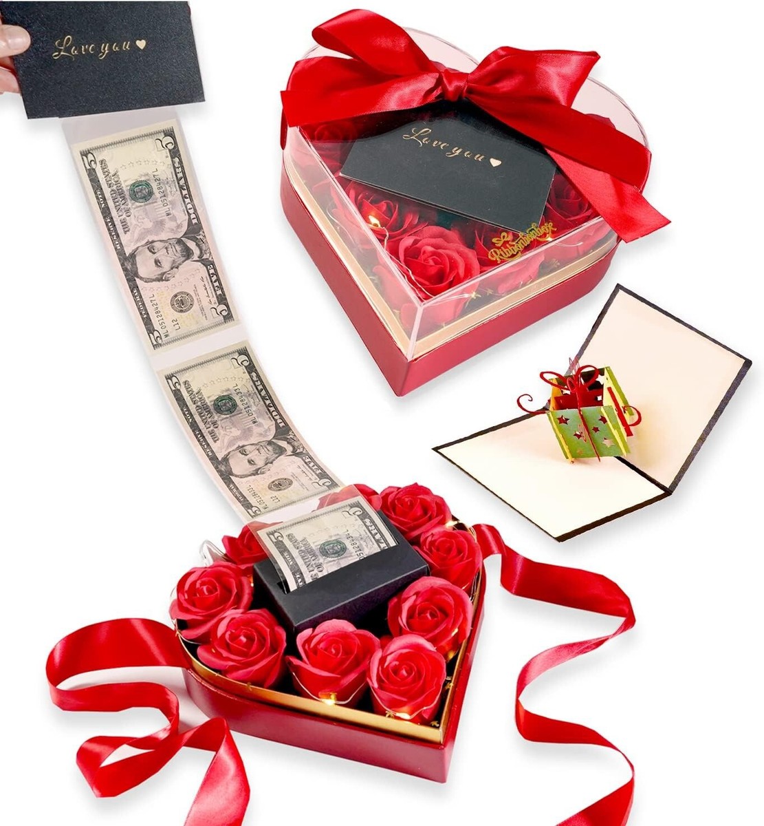 Money Box for Cash Gift Pull Heart Box Love Birthday Gift for