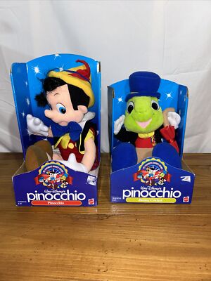 Pinocchio  & Jiminy Cricket Plush  My Favorite Disney Stars Mattel 1992 NIB