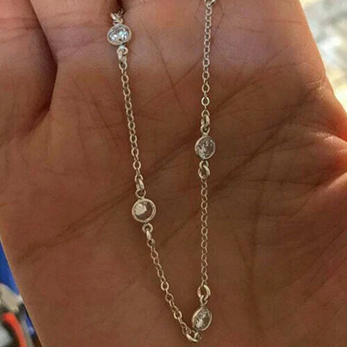 1.50Ct Round Diamond Lab-Created Bezel Set Anklet Women's 14k White Gold Plated - Image 4 of 4