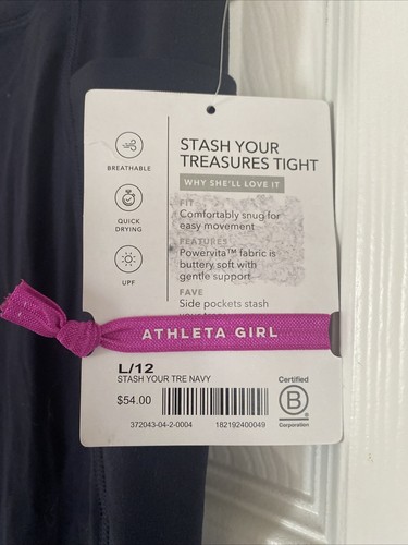 NWT Athleta Girl Stash Your Treasures Tight, Navy SIZE L/12 #372043 - Picture 2 of 5