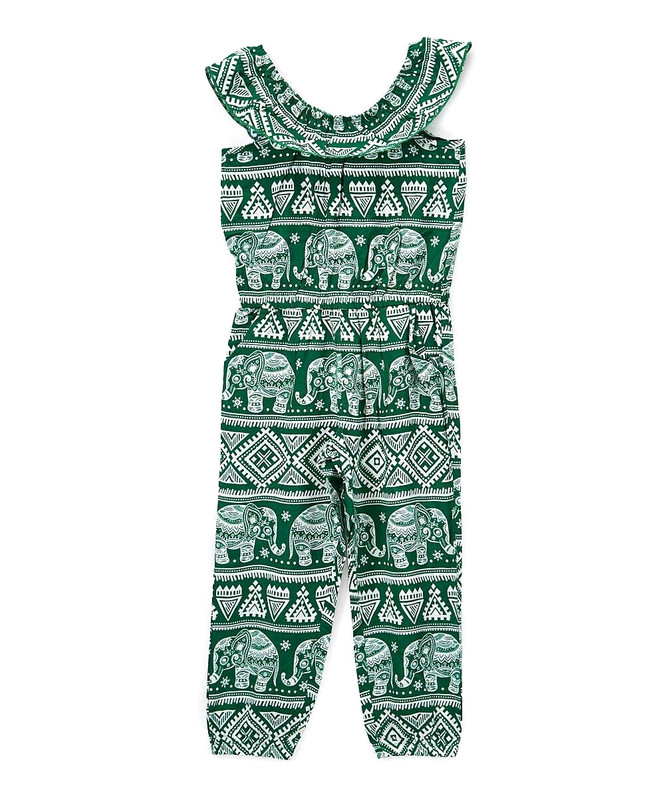 NWT GIRLS  SIZE 4  GREEN BOHEMIAN ON or OFF SHOULDER DESIGNED JUMPSUIT