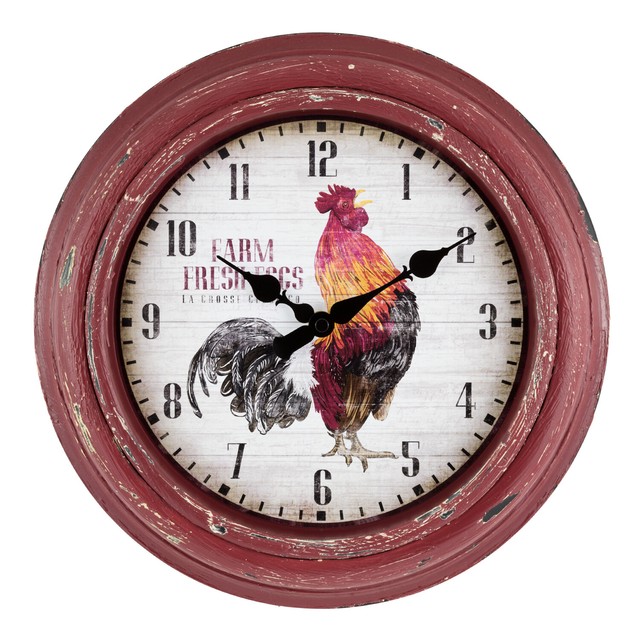 4043630 La Crosse Clock Company 12" Distressed Red Rooster Analog Wall