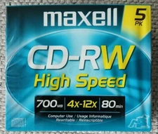 Maxell CD-RW 5 Pack 700 MB 80 minutes BRAND NEW