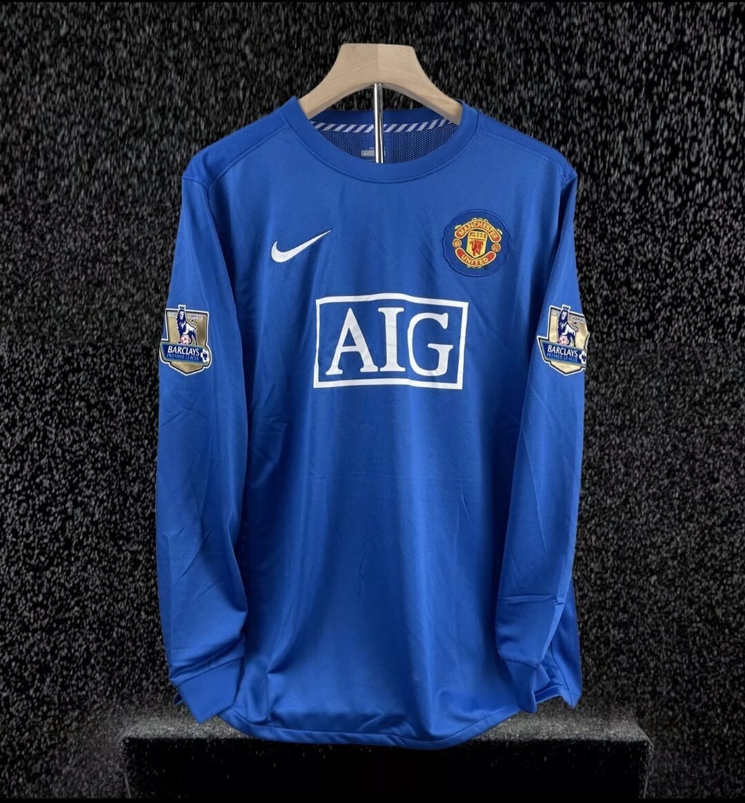 Manchester United 07-08 Blue Long Sleeve Premier League Away Jersey Ronaldo #7
