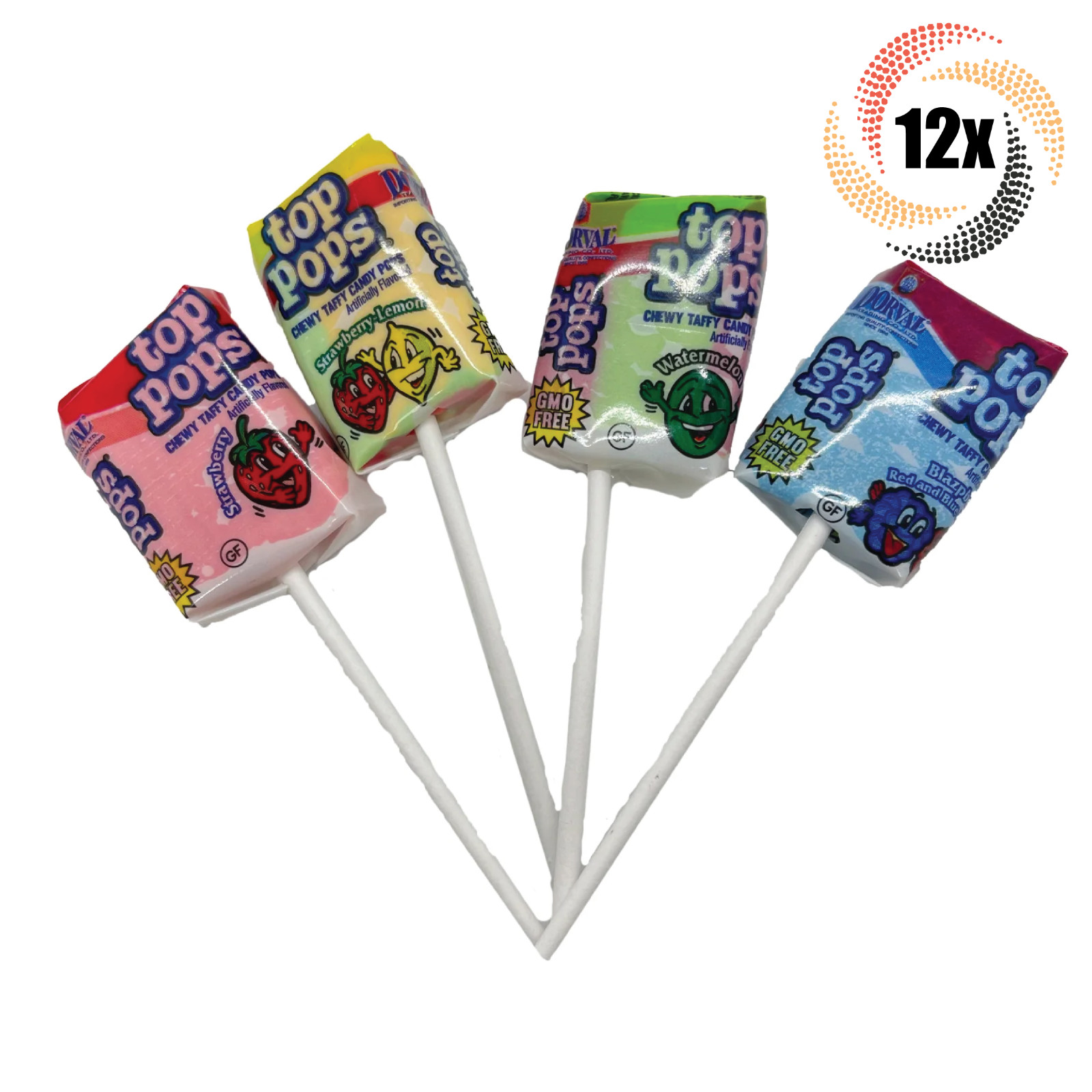 12 упаковок жевательных конфет Dorval Top Pops с различными вкусами ирисок | 35 унций
