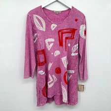Jess & Jane Tunic Top Shirt Medium Knit Artsy Statement Lagenlook Whimsical New