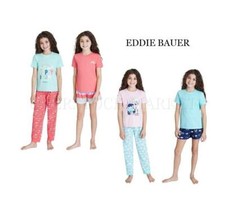 NEW GIRLS EDDIE BAUER 4 PC PAJAMA SET 2 TOPS, 1 SHORT,  1 JOGGER PANT VARIETY